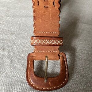Brown Leather Belt with Gold Buckle Made in Italy Size M